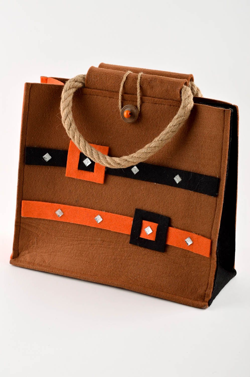 Сумка ручной работы вместительная сумка коричневая с оранжевым женская сумка фото 1