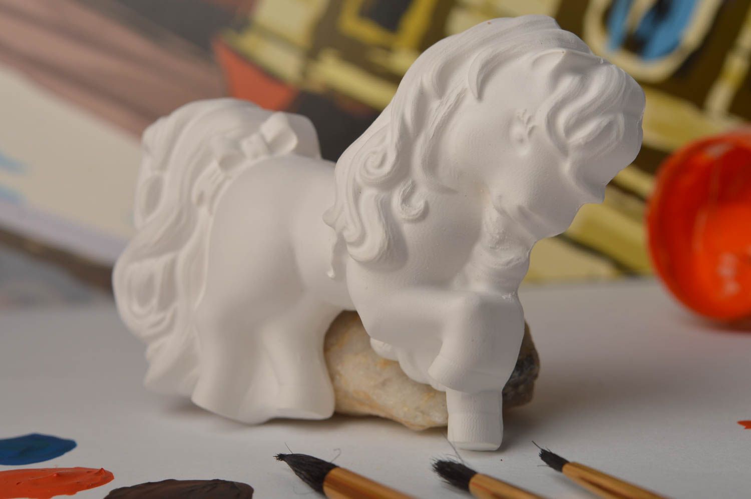 Gips Figur handmade Rohling zum Bemalen Dekor für die Küche Pferd Figur foto 1