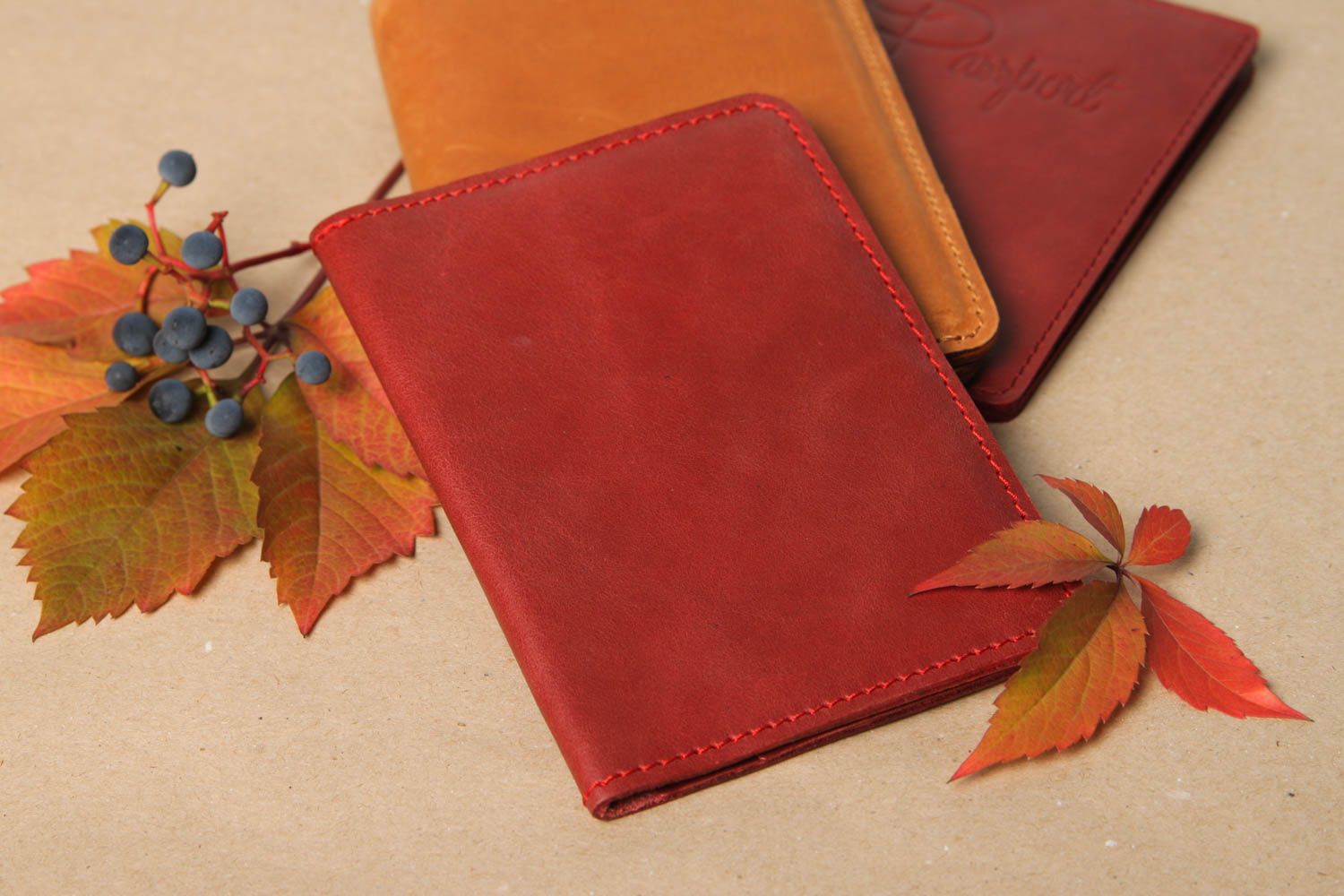 Red handmade leather wallet elegant wallet designer accessories for girls photo 1
