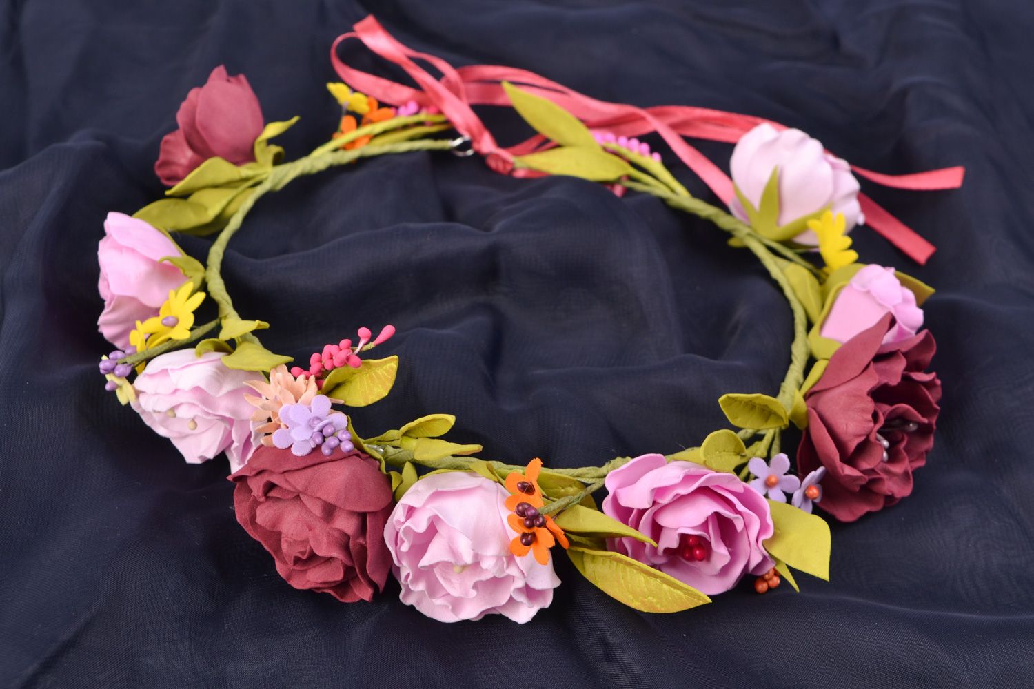 Handmade wreath designer wreath with flowers unusual accessory for wedding photo 1