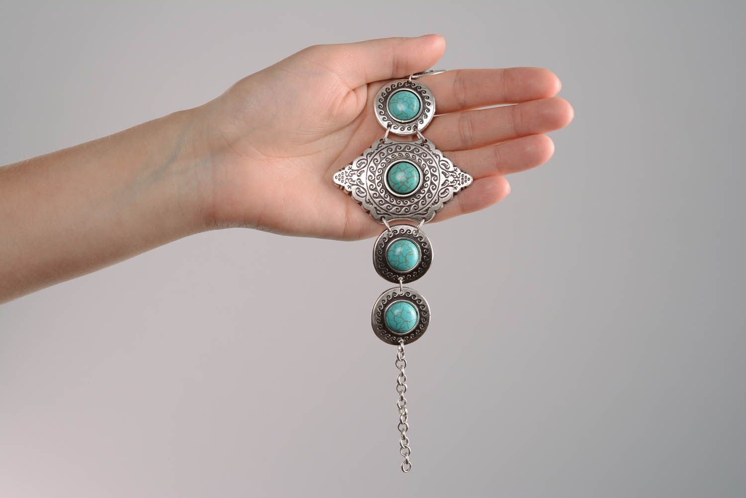 Bracelet turquoise en métal Rosida fait main photo 5