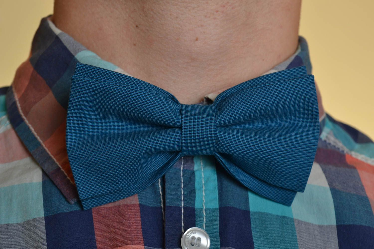 Beautiful handmade adjustable cotton fabric bow tie of blue color unisex photo 1