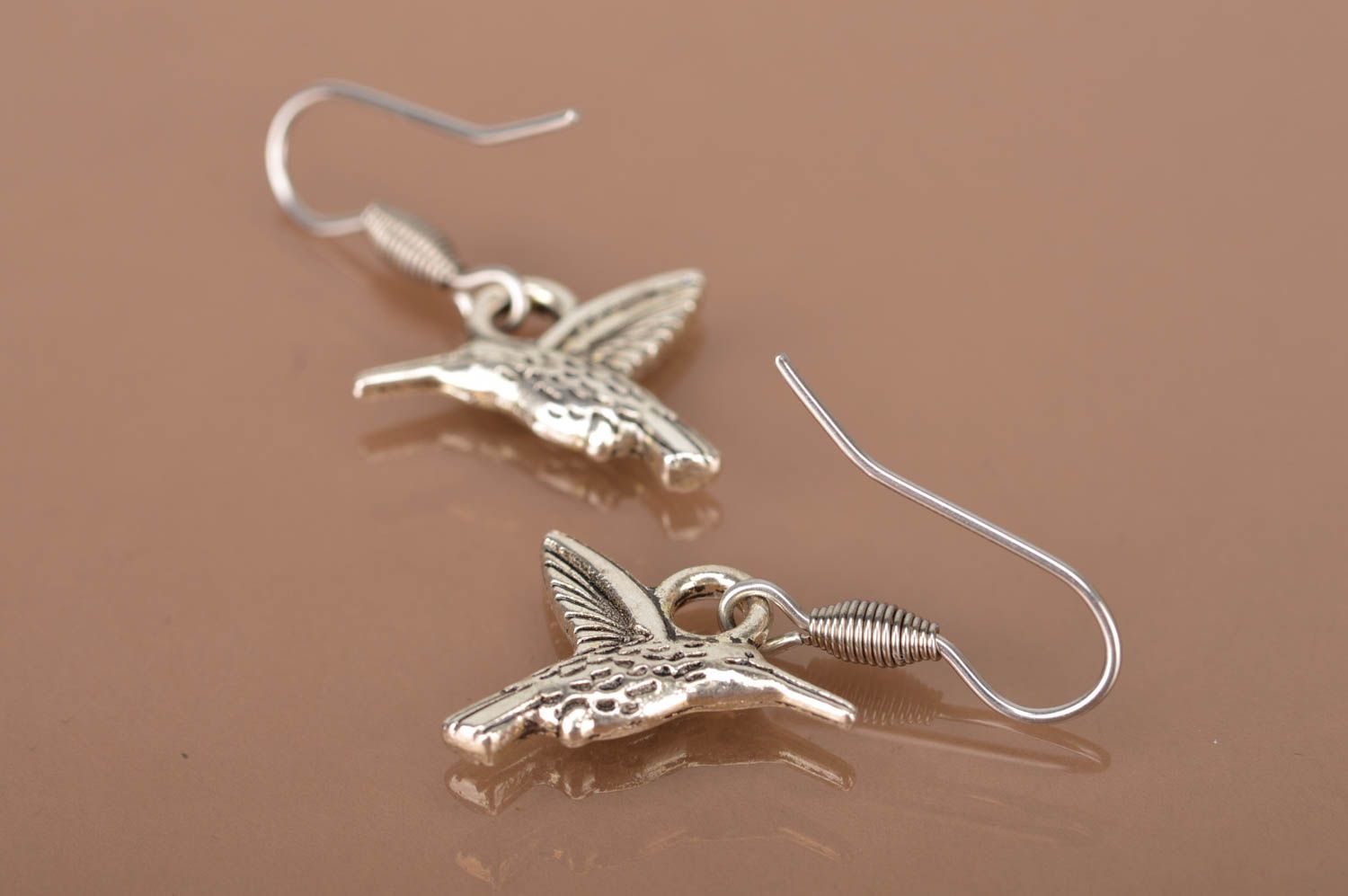 Handmade Metall Schmuck ausgefallener Ohrschmuck Ohrringe für Damen Kolibris foto 4