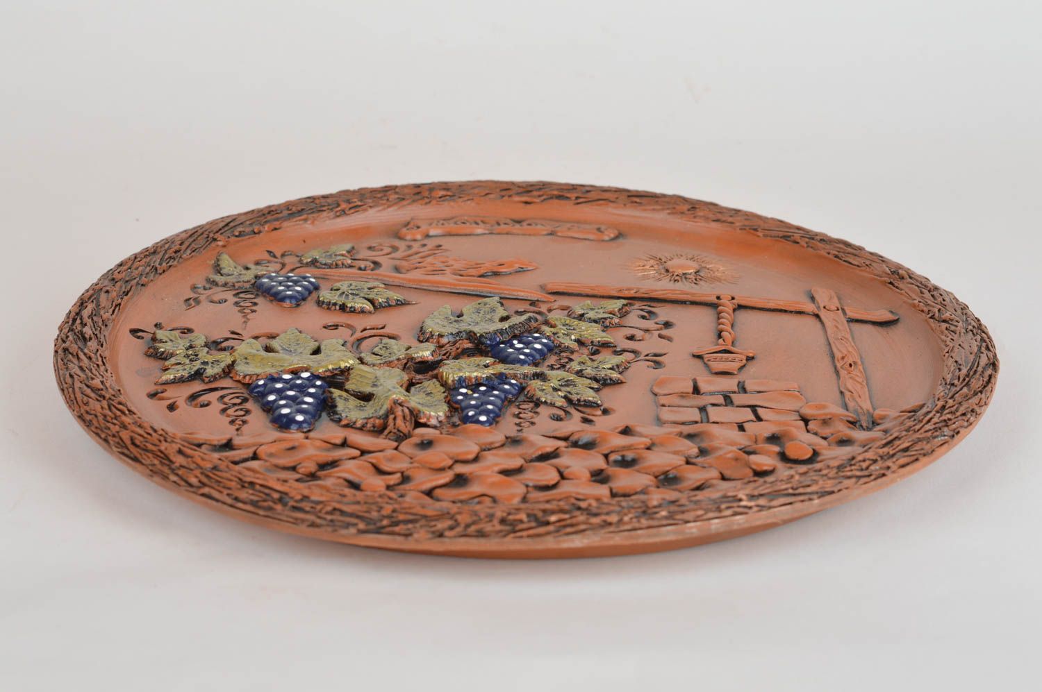 Beautiful handmade designer round clay wall panel decorative ceramic wall plate photo 2