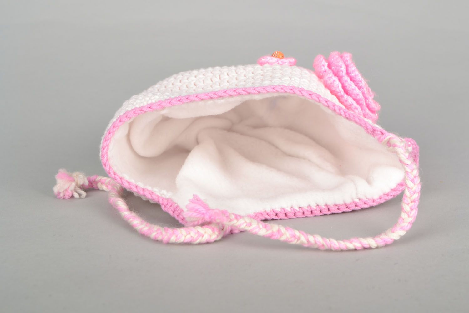 Bonnet tricoté pour enfant blanc rose photo 3