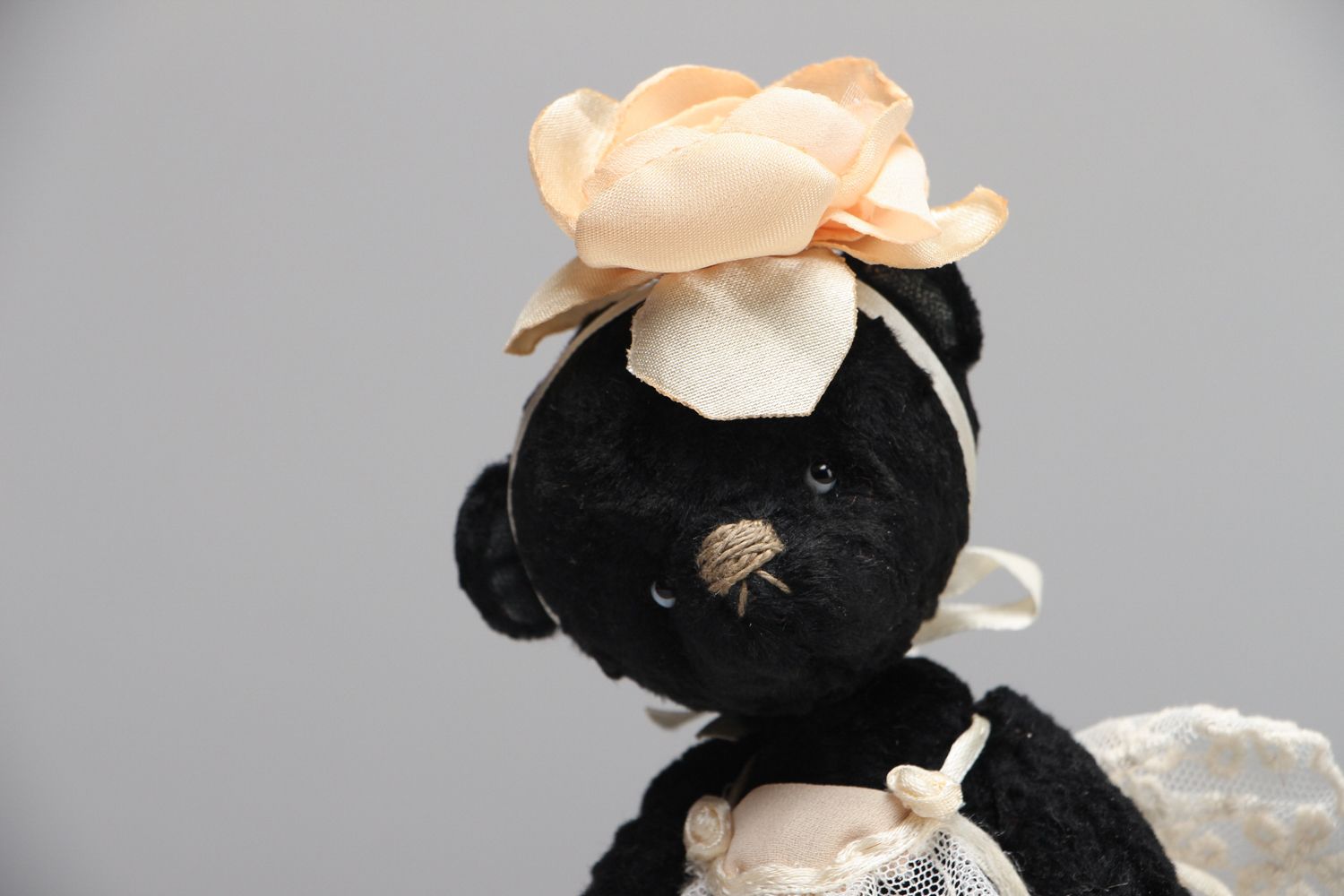 Petite peluche nounours vintage noire faite main de collection décoration  photo 2