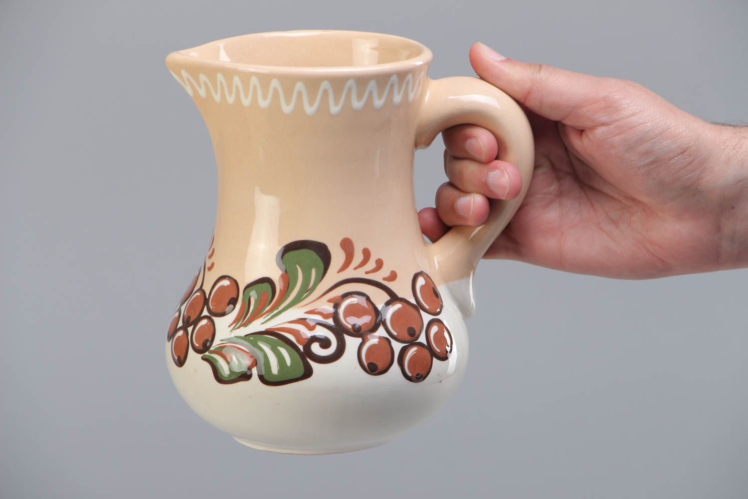 Cruche céramique faite main peinte de glaçure colorée originale à motif photo 5