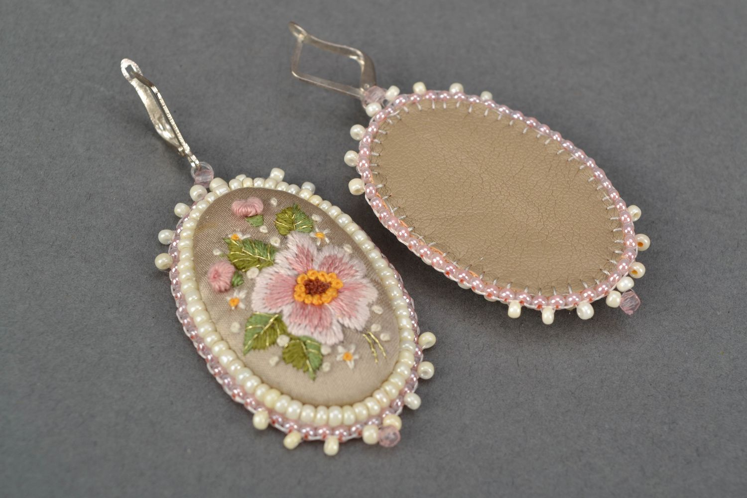 Festive earrings and brooch with embroidery Briar photo 4