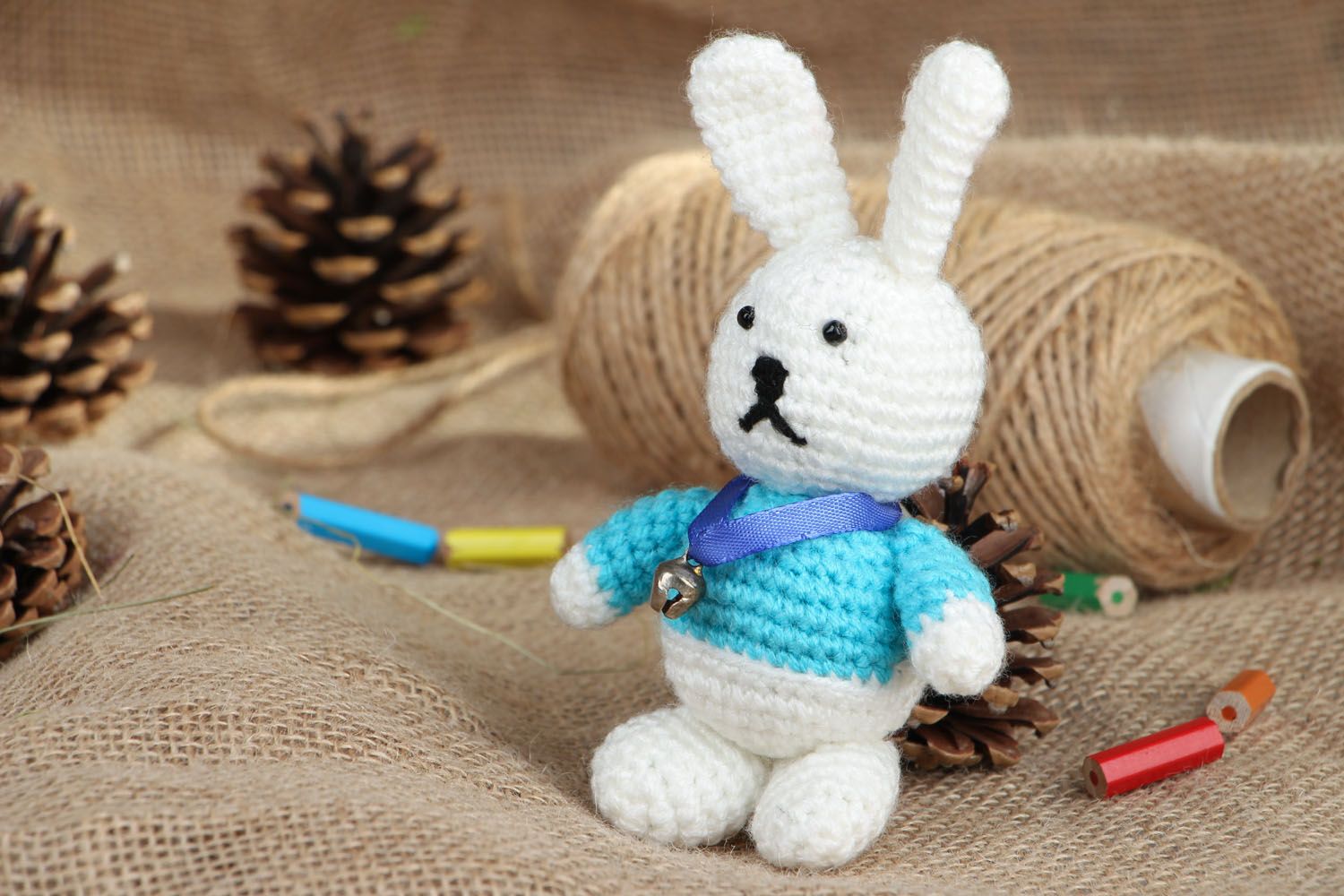Crocheted handmade toy Funny Bunny photo 5