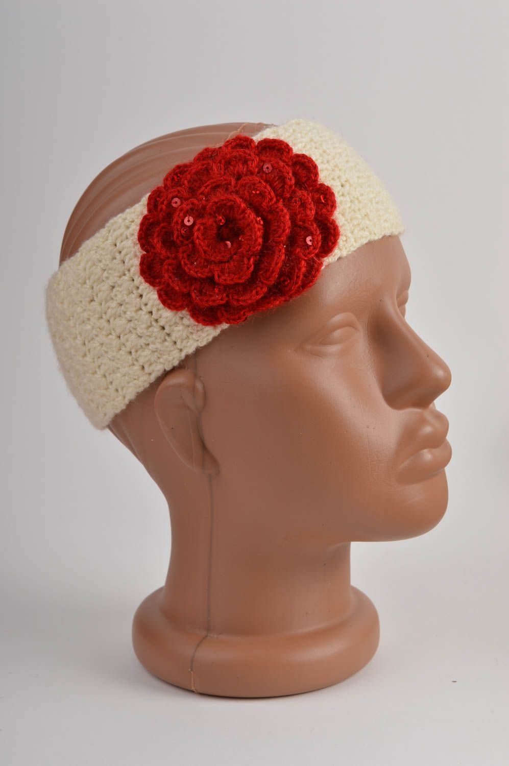 Повязка на голову ручной работы вязаная повязка на голову с цветком для девочки фото 2