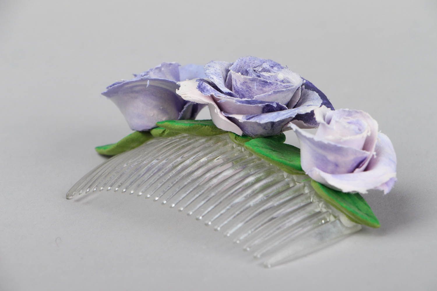 Peigne décoratif cheveux avec roses violettes fait main photo 2