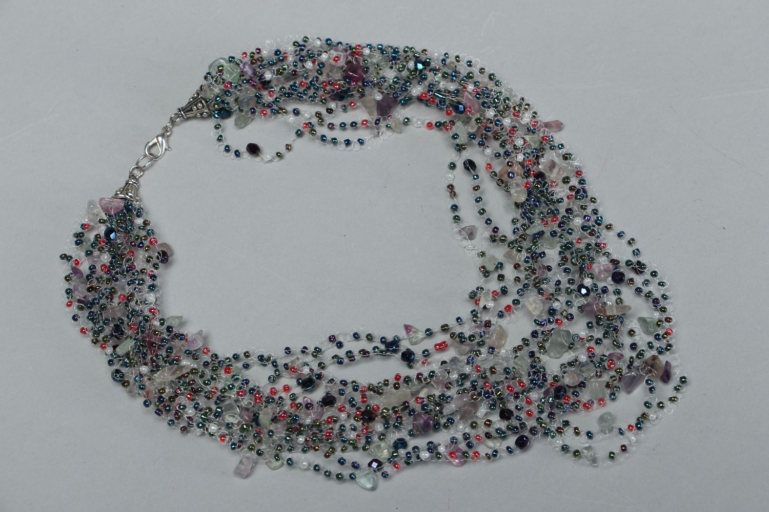 Evening beaded necklace with natural stones  photo 1
