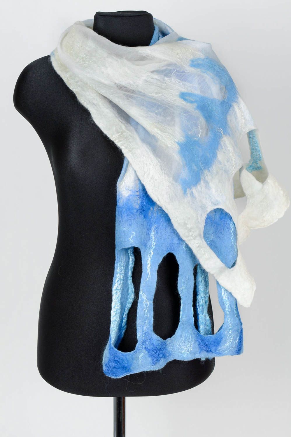 Handmade Damen Schal warmer Schal mit Chiffon und Wolle Accessoires für Frauen foto 1