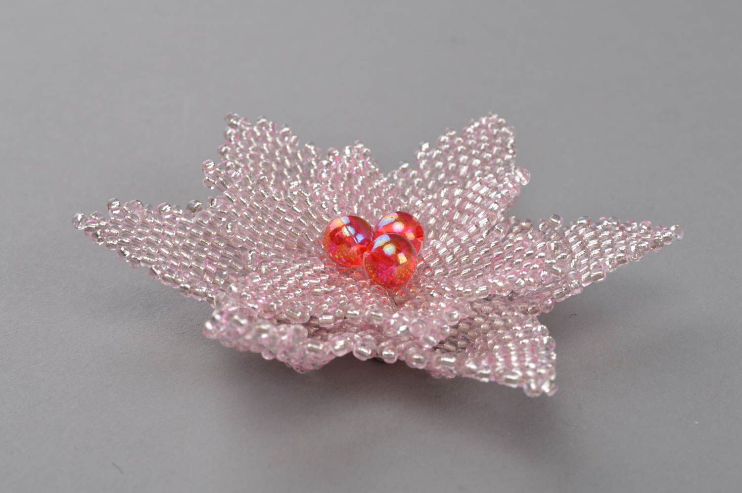 Einzigartige künstlerische Brosche aus Glasperlen Blume in Rosa zart handmade foto 3