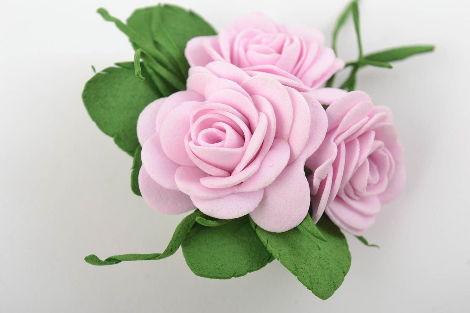 Авторская брошь из фоамирана с цветочками розовая нежная красивая ручной работы фото 8