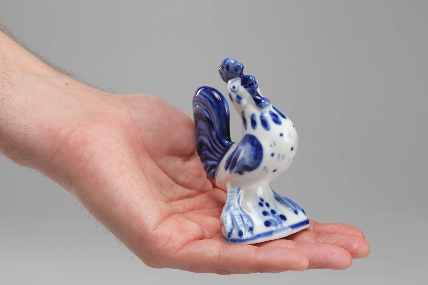 Porcelain statuette with Gzhel painting Rooster photo 4