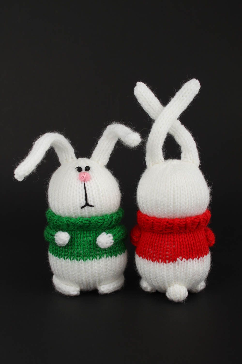 Мягкие игрушки ручной работы игрушки зайцы в красном и зеленом детские игрушки фото 3