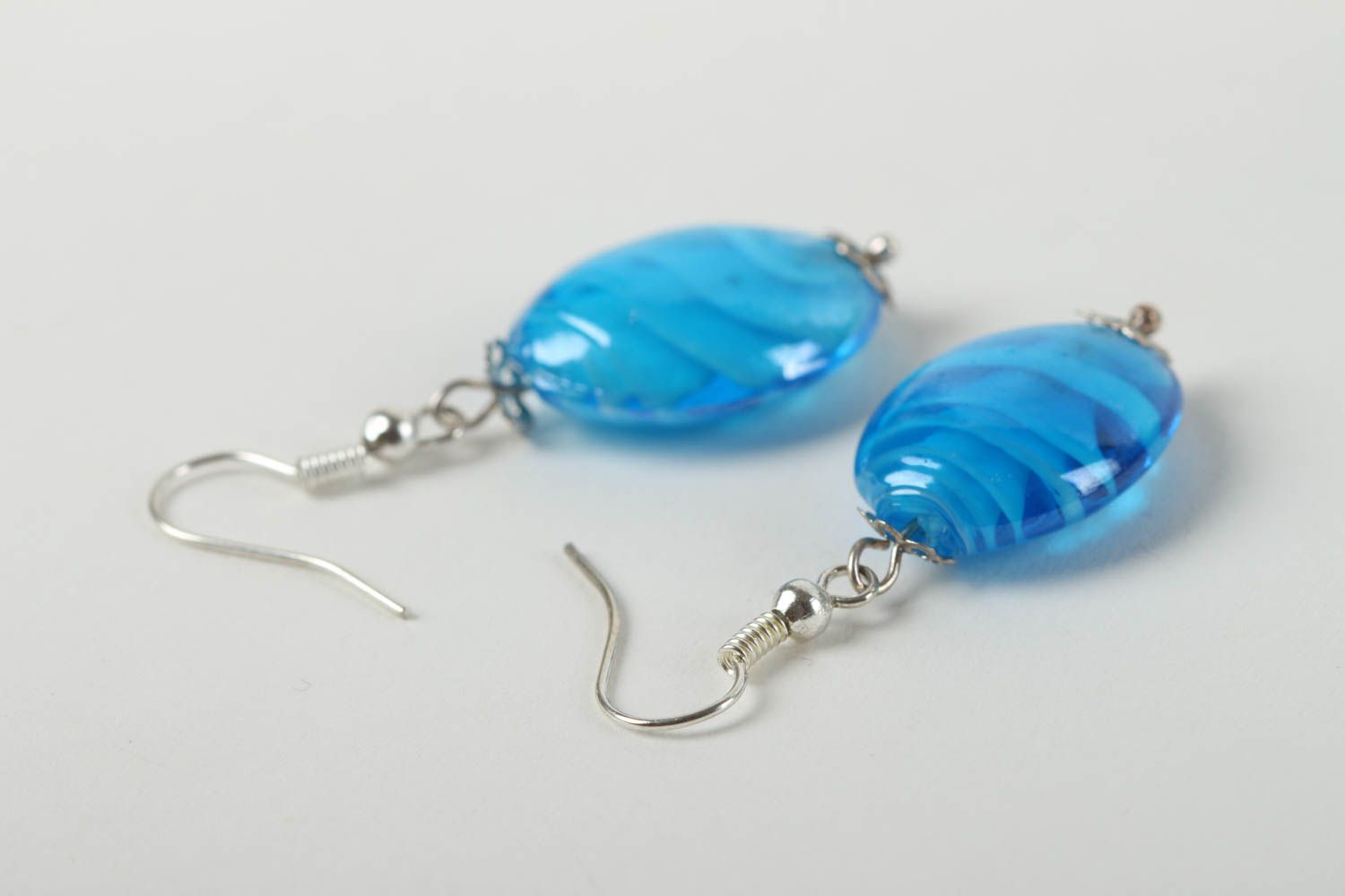 Boucles d'oreilles en verre Bijou fait main bleues ovales Idée cadeau femme photo 4