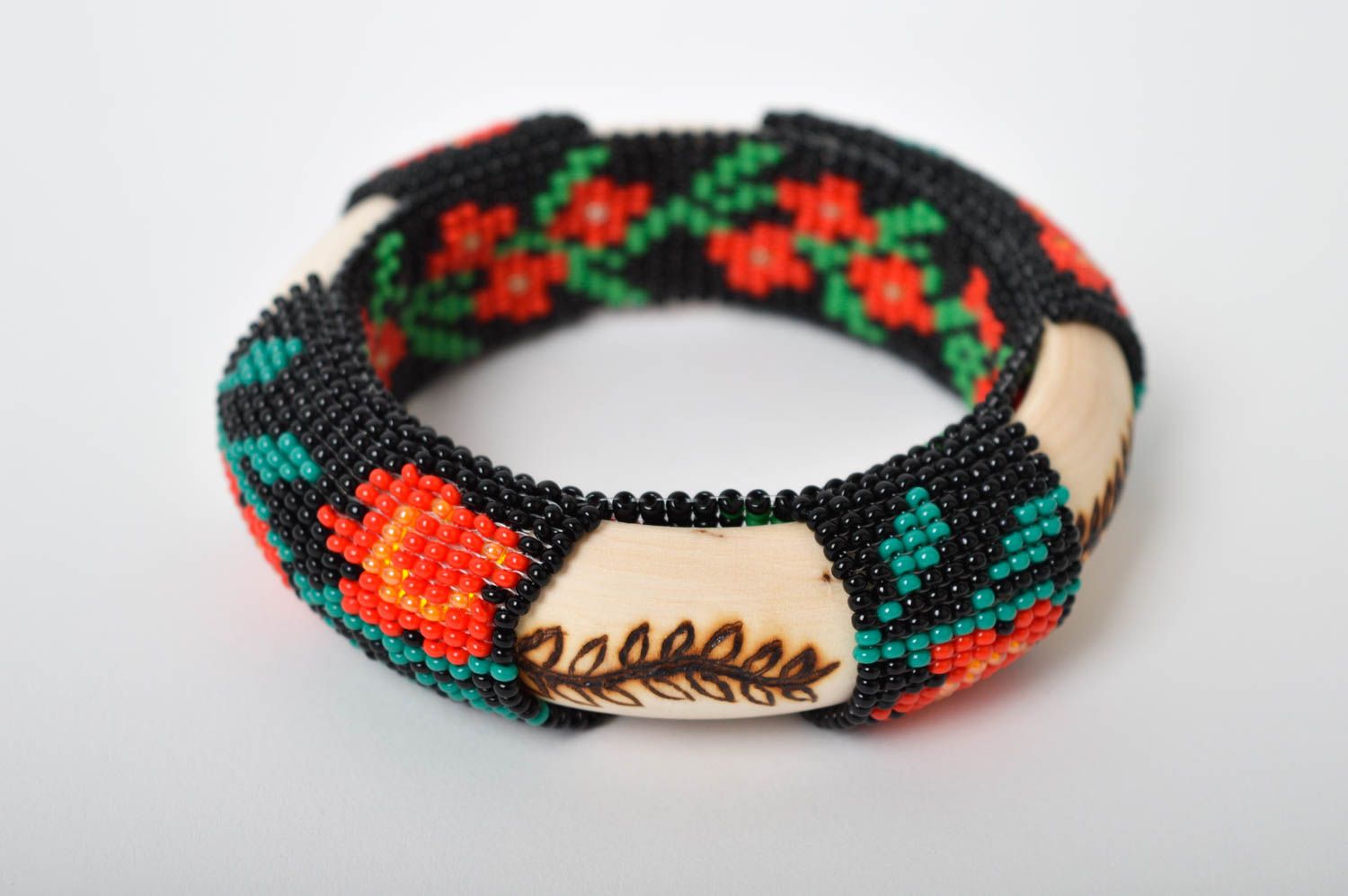 Handmade designer wooden bracelet elegant wrist jewelry female accessory photo 1