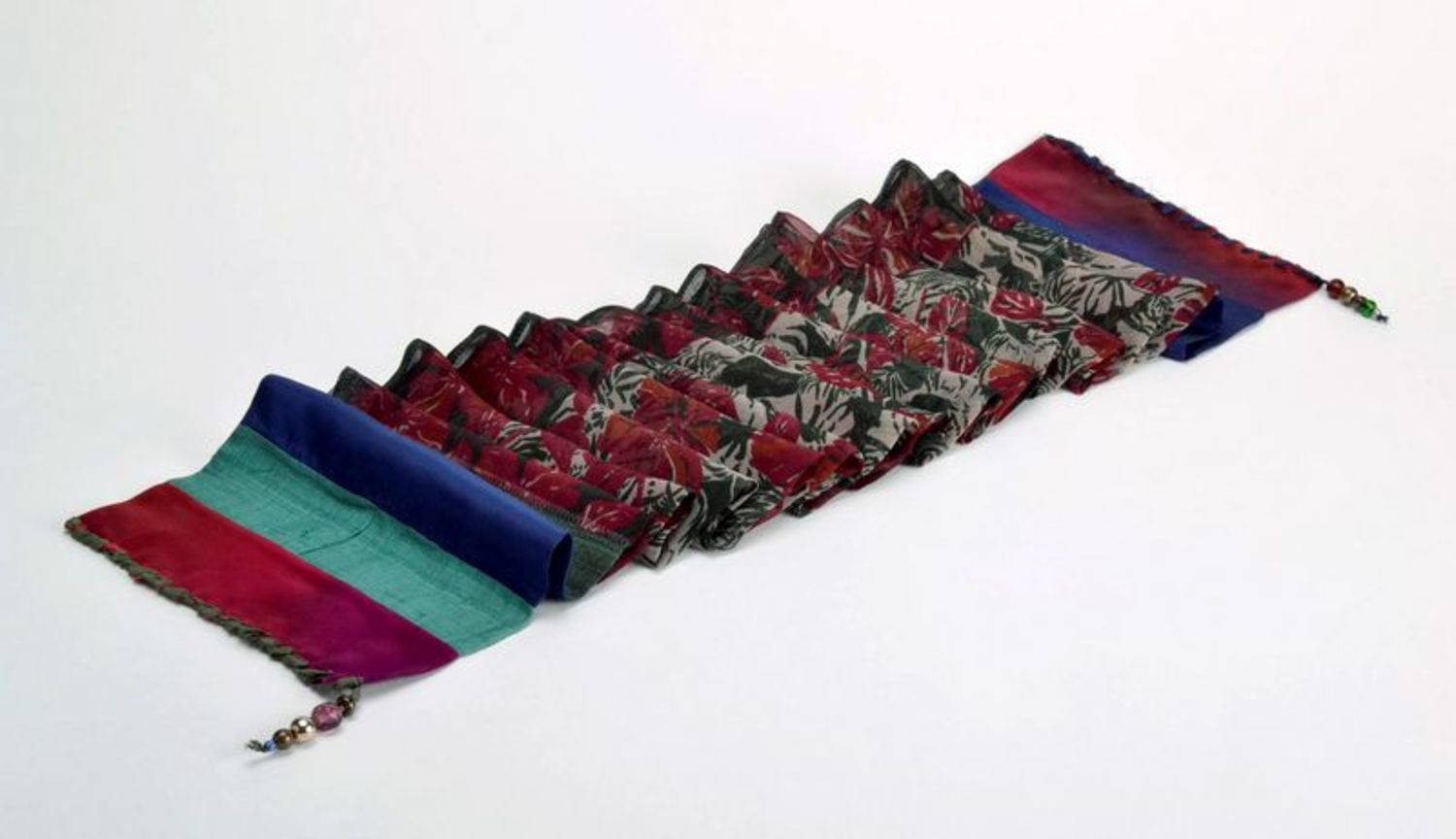Handgemachter Schal aus Seiden Mohnfeld Patchwork foto 5