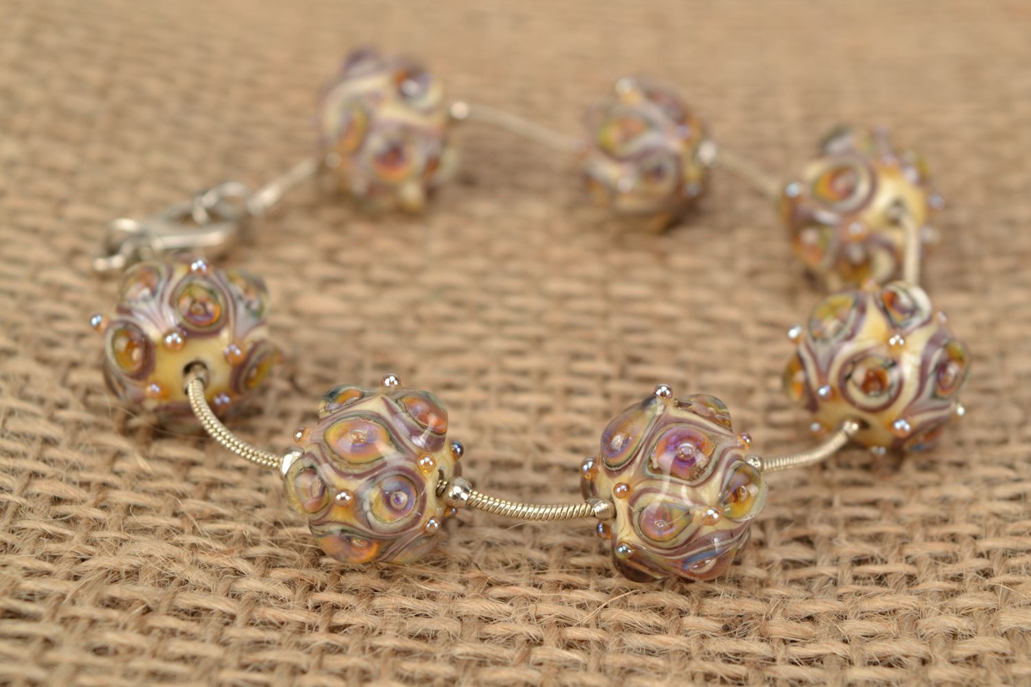 Unusual handmade bracelet with glass beads photo 2