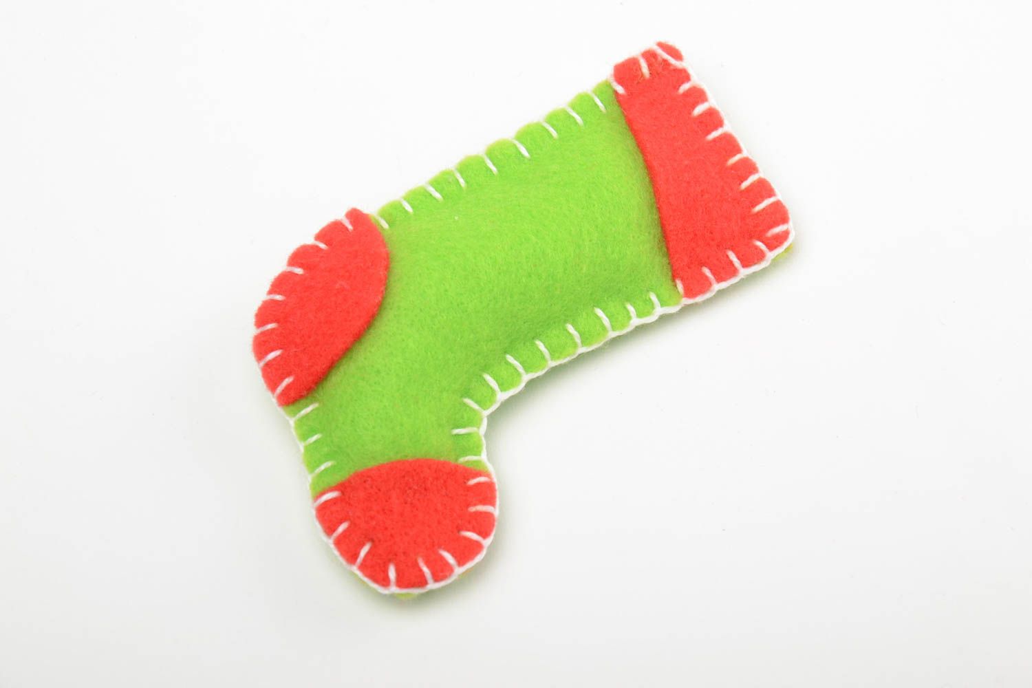 Handmade small felt soft toy Christmas tree ornament green and red Sock photo 2