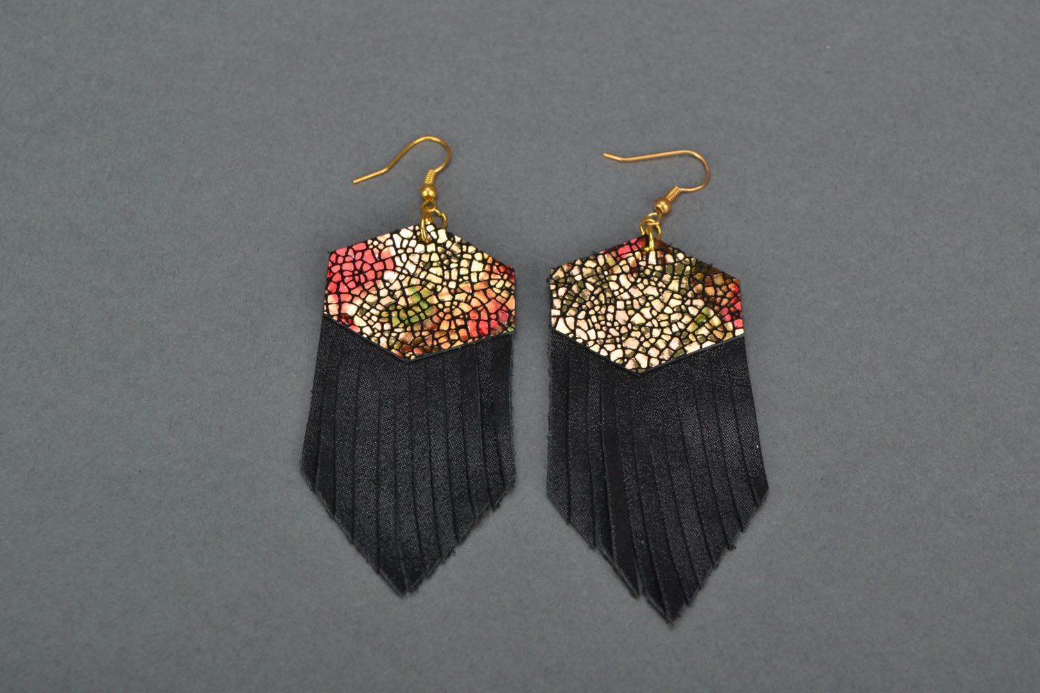Textured genuine leather earrings photo 3