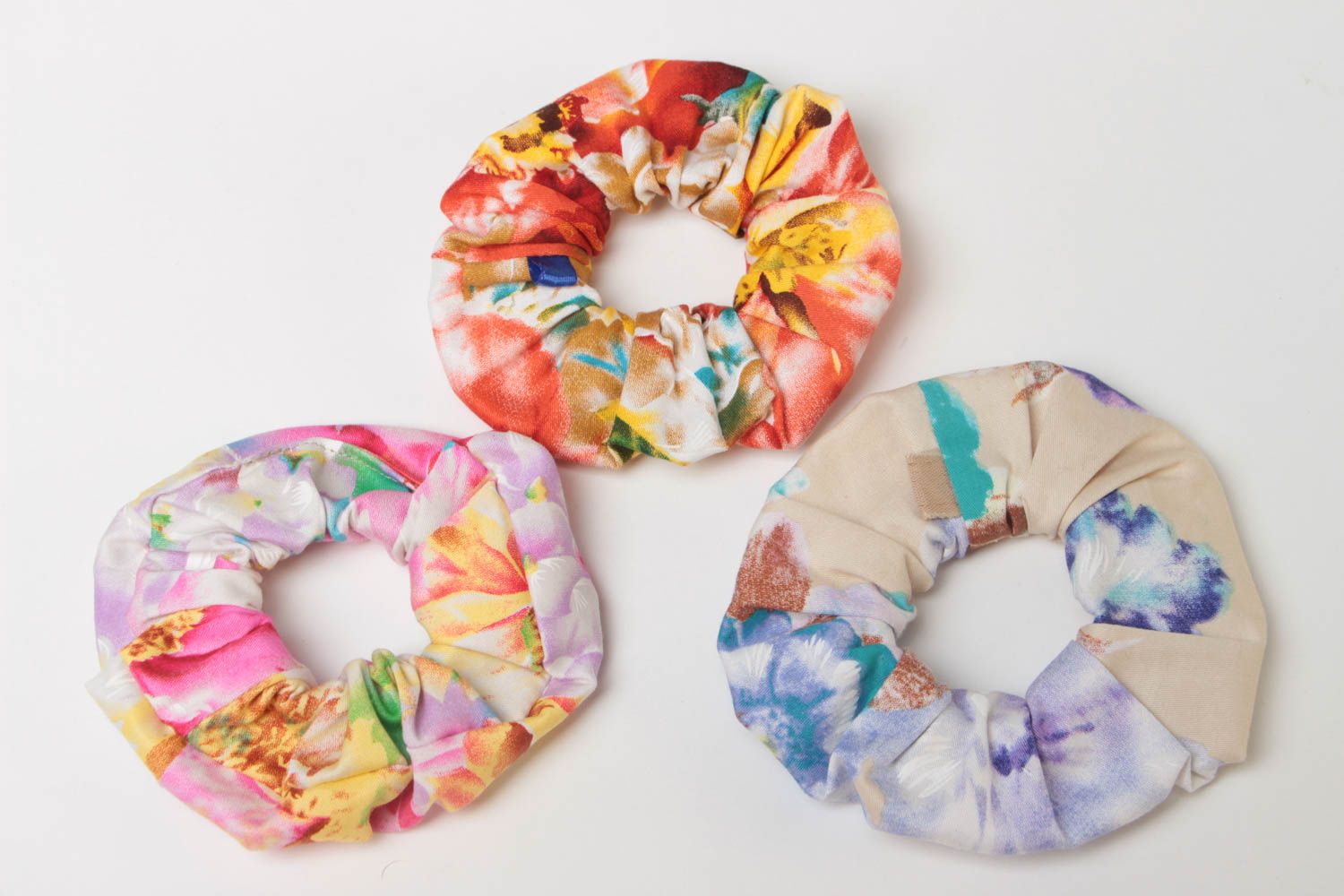 Colorful handmade designer fabric hair ties set 3 pieces  photo 2