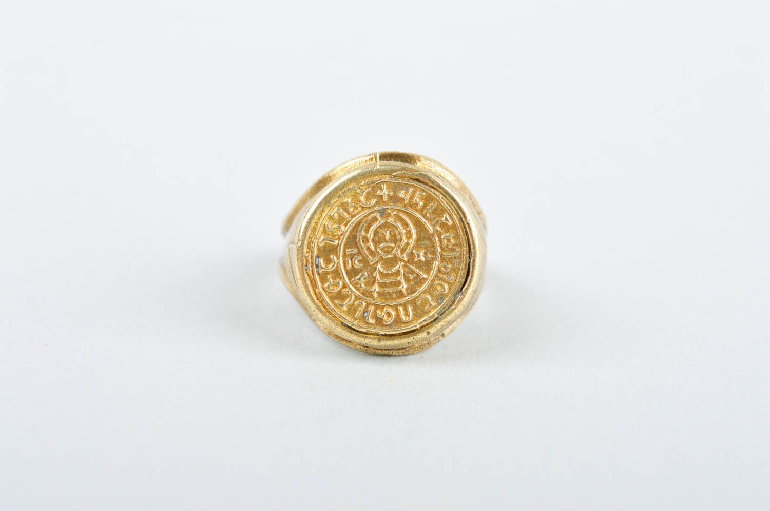 Кольцо ручной работы металлическое украшение кольцо из латуни печать авторская фото 3