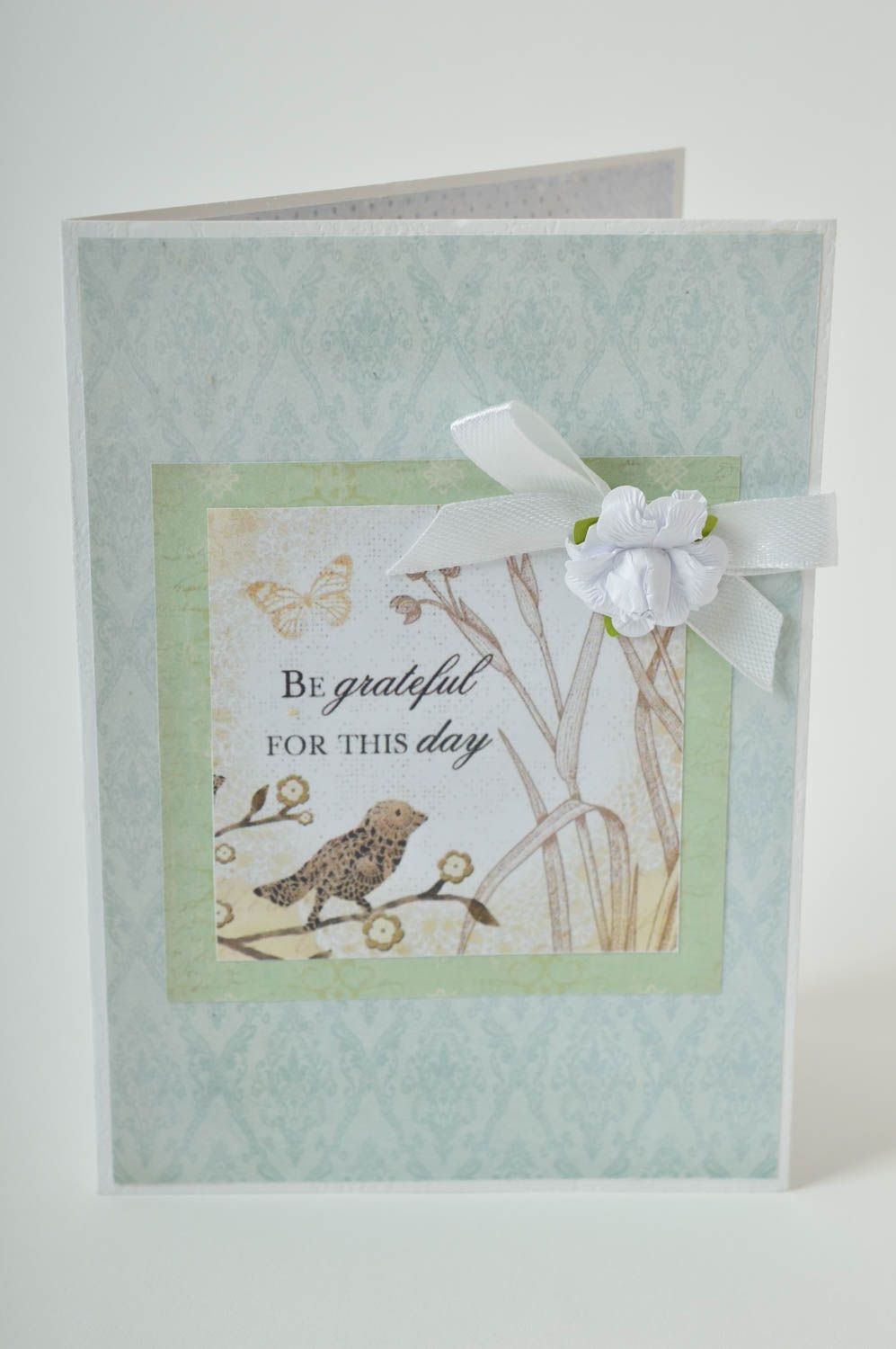 Открытка ручной работы необычный подарок эксклюзивная открытка зеленая с птицей фото 2