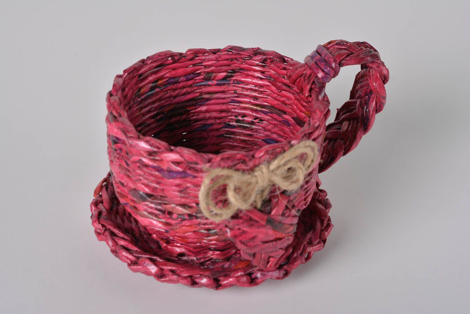 Panier rose Corbeille en papier fait main en forme de tasse Décoration maison photo 2