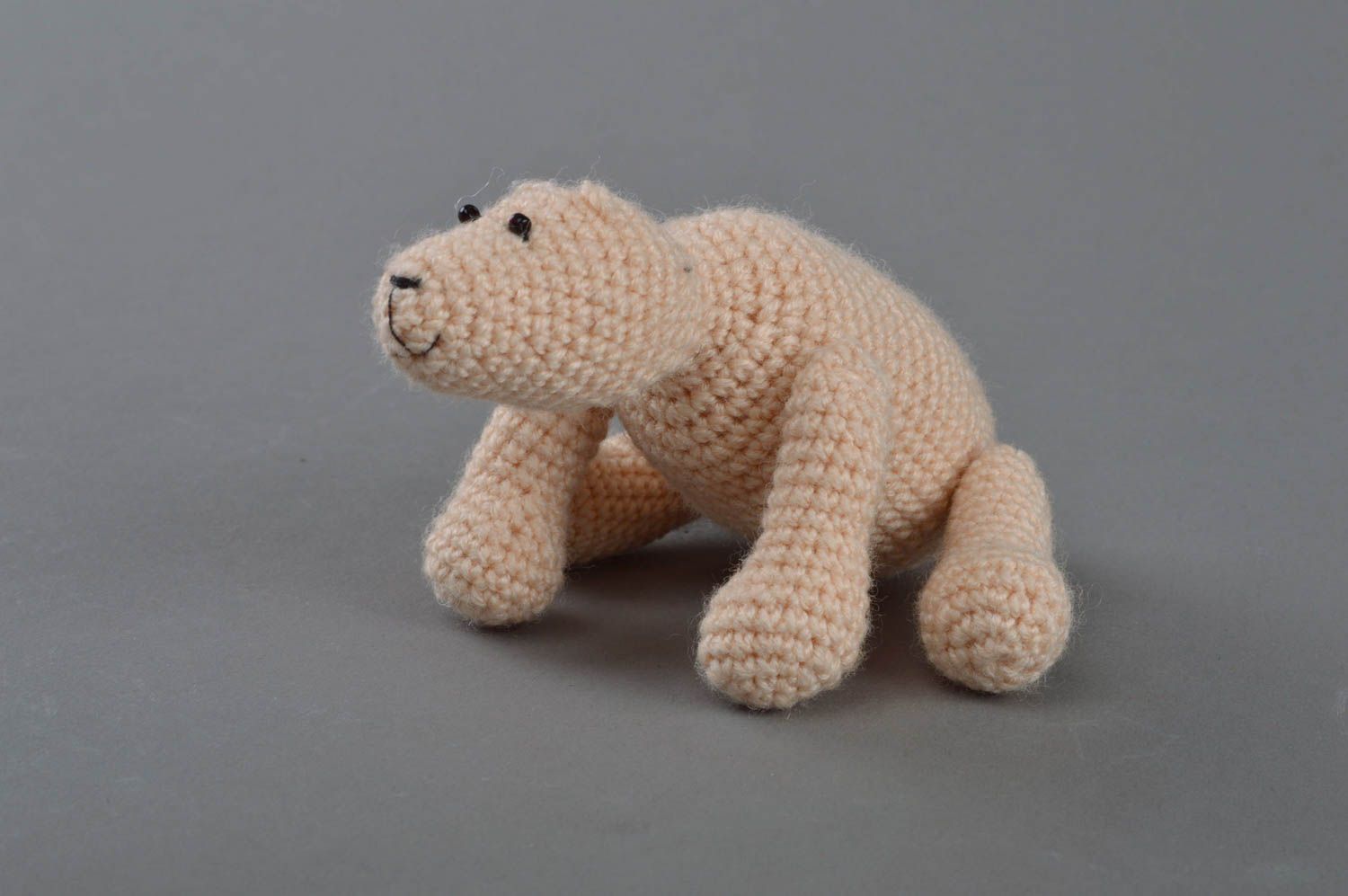 Beautiful handmade soft toy crocheted of half-woolen and viscose threads Bear photo 2