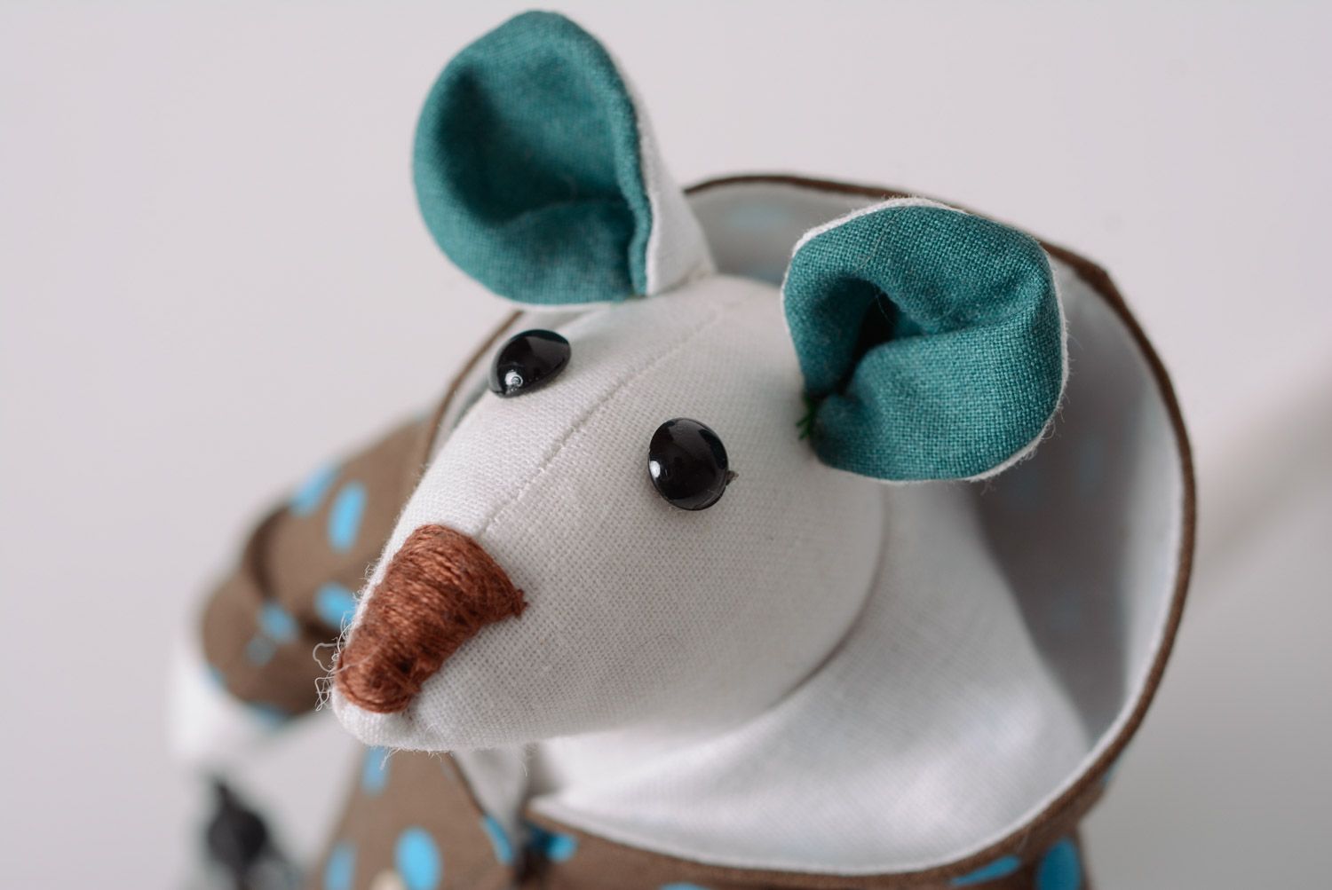 Small handmade fabric soft toy mouse with lamp photo 2