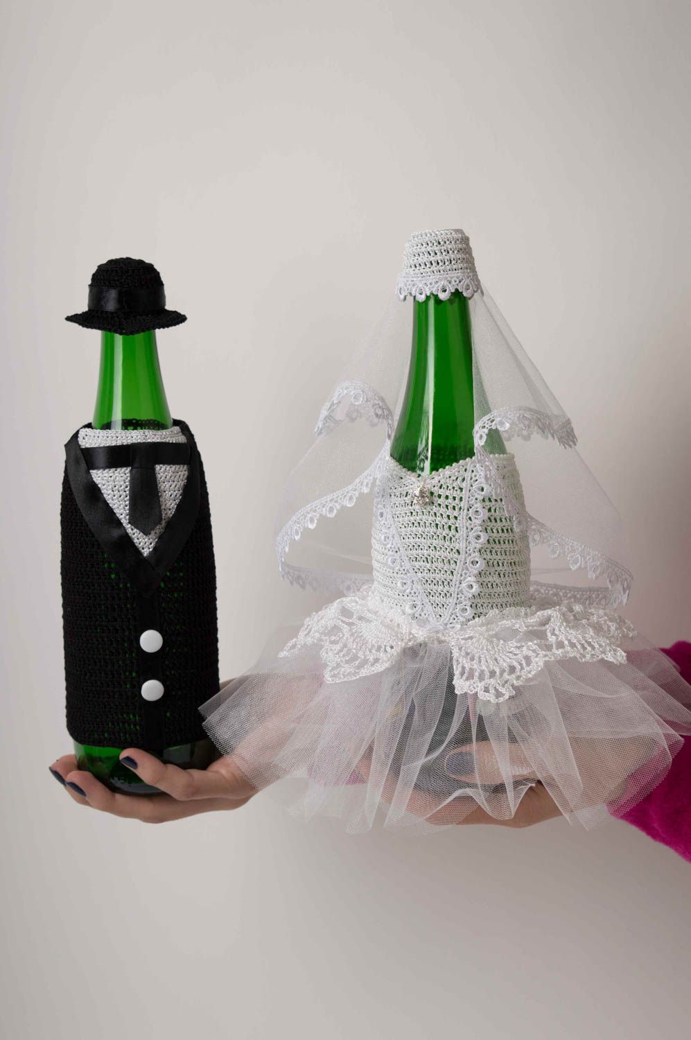Handmade champagne bottle covers wedding bottle covers bottle cozy 2 pieces photo 2