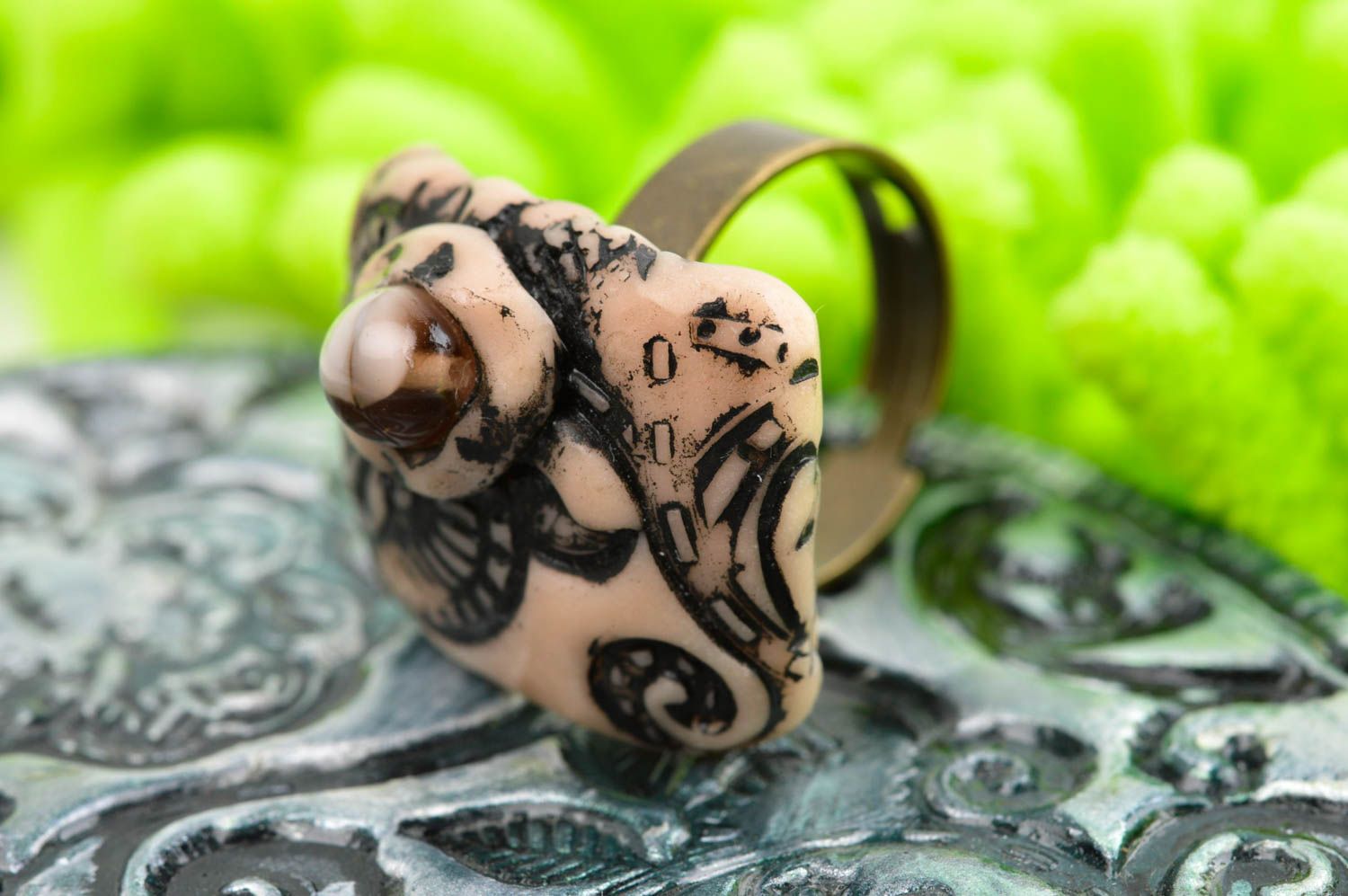 Handmade ring designer ring unusual ring for women clay accessory gift ideas photo 1