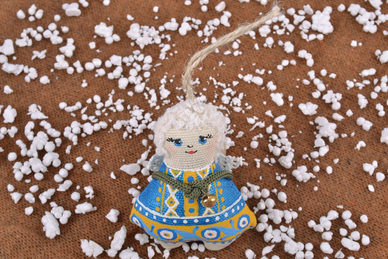Homemade fragrant interior wall hanging soft toy angel in blue ornamented clothes photo 1
