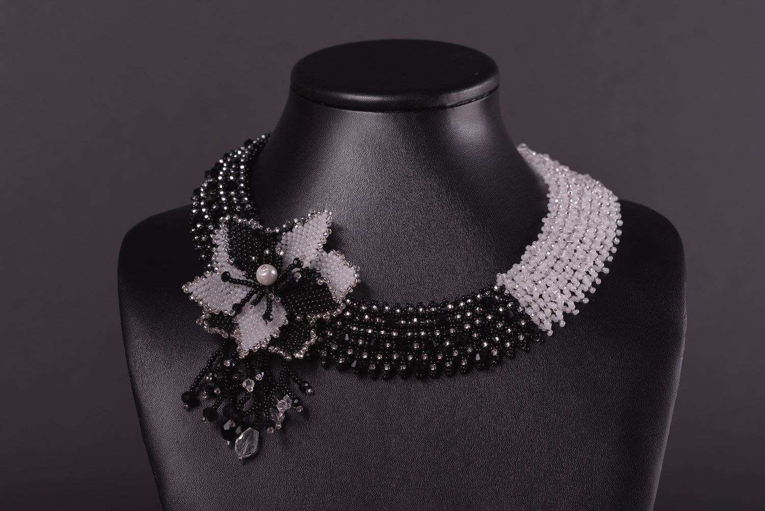 Handmade designer beaded necklace unusual elegant necklace evening jewelry photo 1