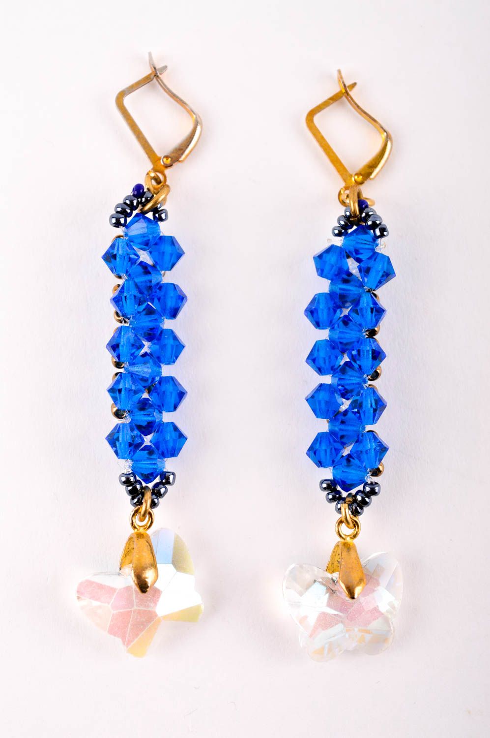 Kristall Schmuck handgemachte Ohrringe in Blau Juwelier Modeschmuck lang schön foto 4