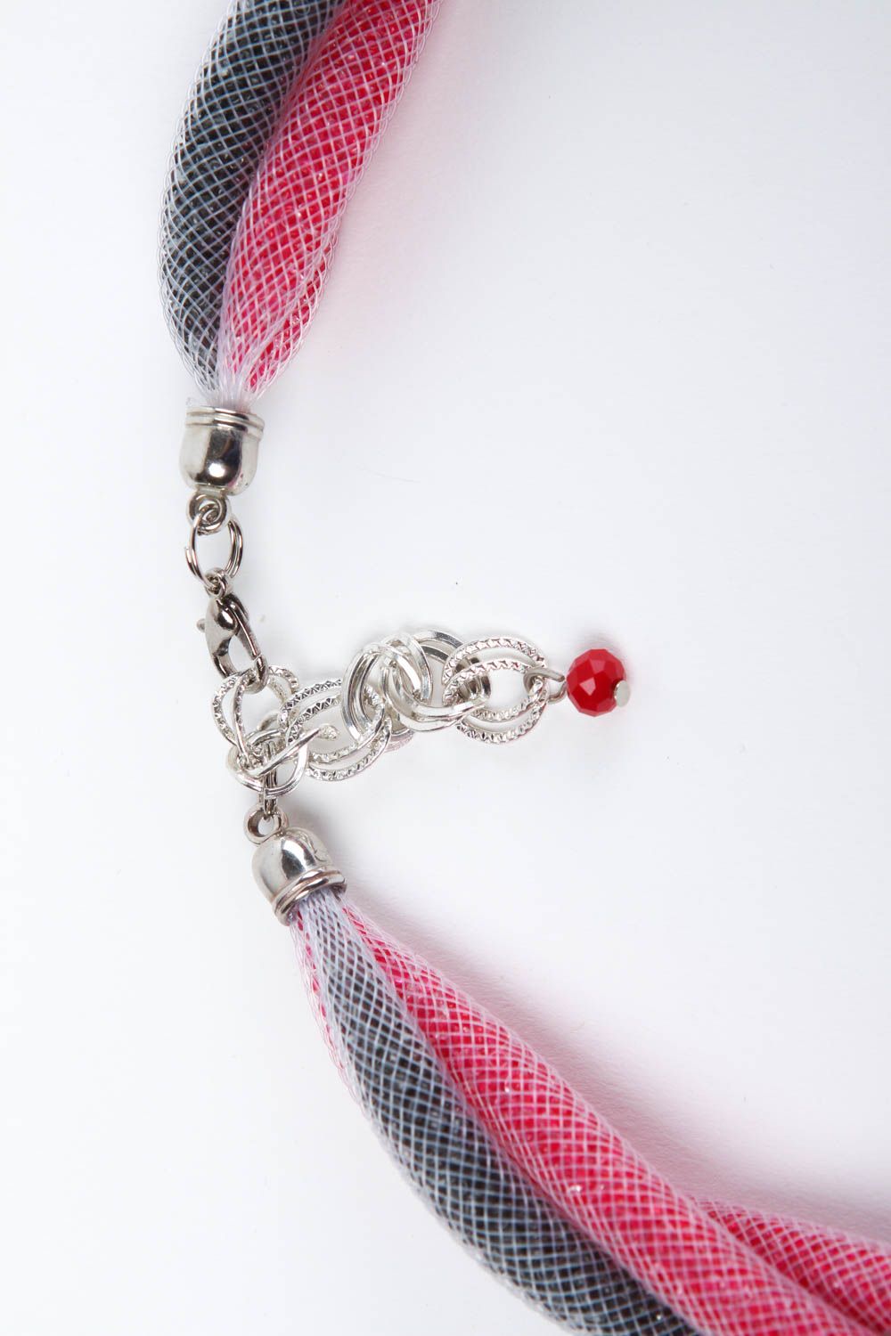 Collier en perles de rocaille Bijou fait main rose et gris original Cadeau femme photo 4