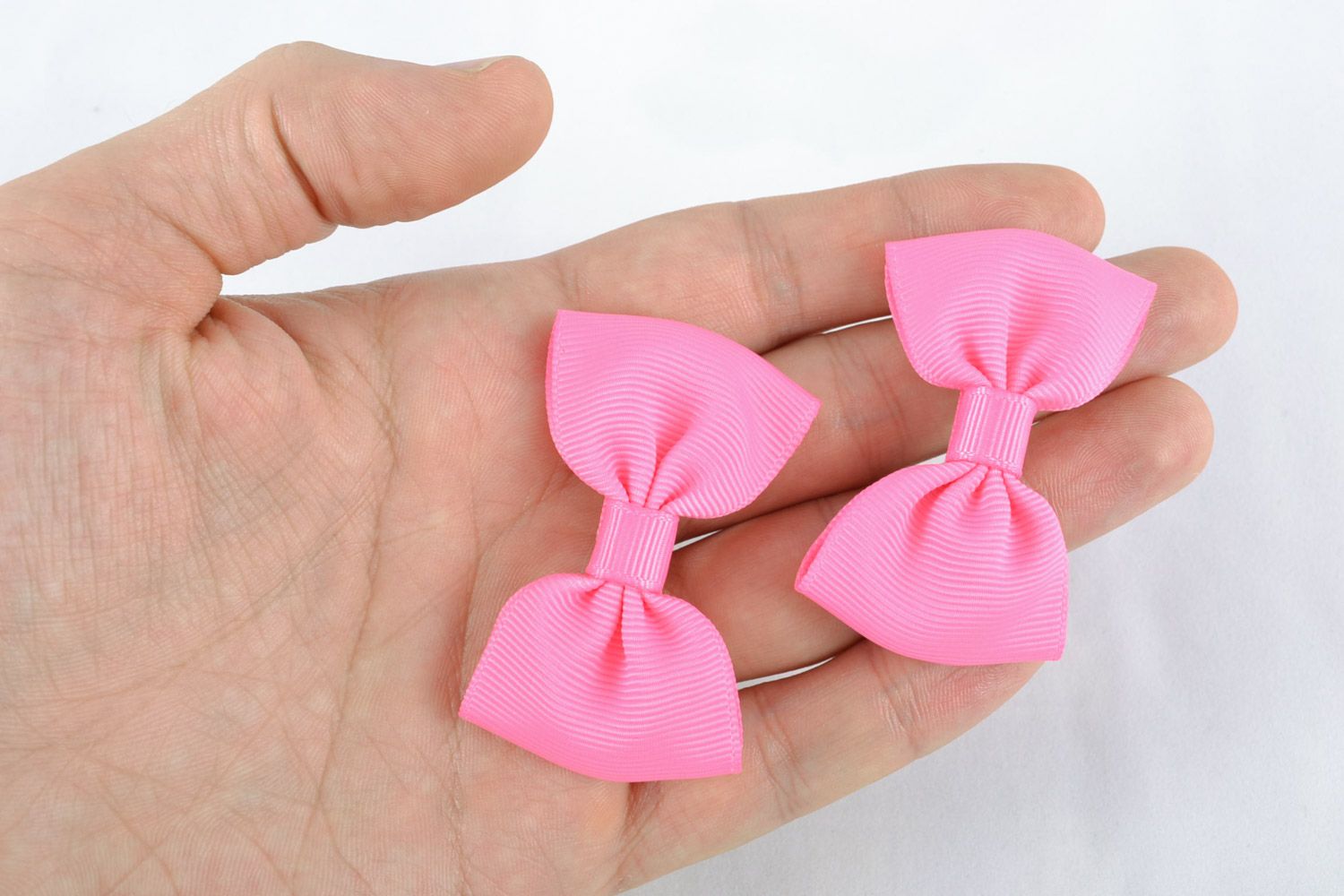 Set of handmade pink ribbon hair bows 2 pieces photo 2