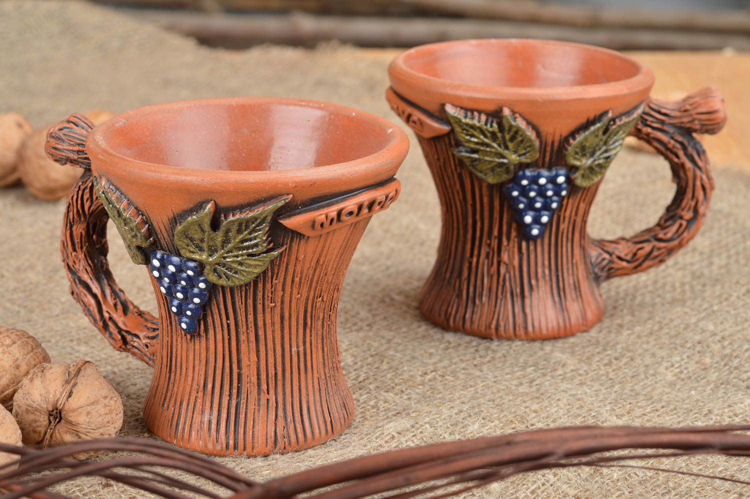 Juego de tazas originales decoradas de cerámica hechas a mano 2 piezas 150 ml foto 1