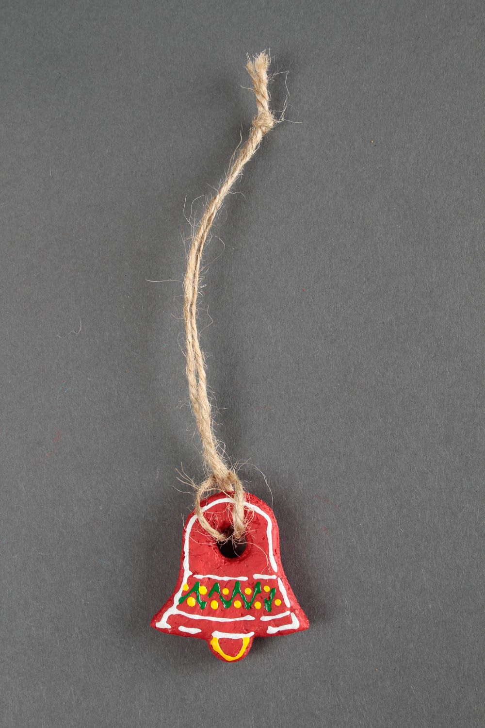 Petite cloche faite main Suspension décorative rouge en pâte à sel Déco maison photo 3