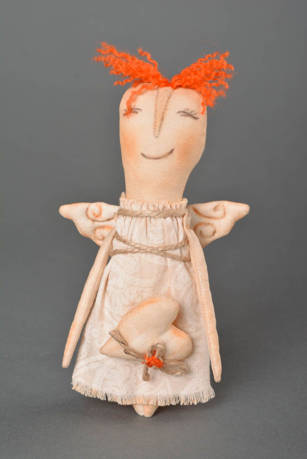 Кукла ручной работы декор для дома тряпичная кукла из бязи Рыжеволосый ангел фото 1