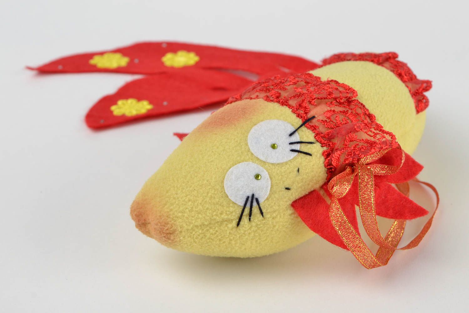 Игрушка рыбка игрушка ручной работы интересный подарок Желтая рыба из флиса фото 4