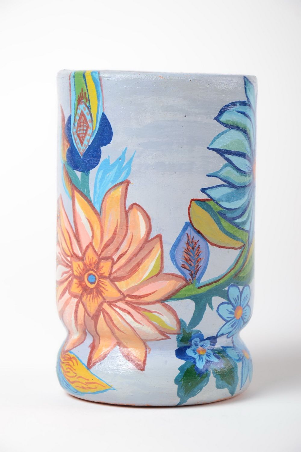 Schöne originelle bemalte Vase aus Ton handmade 400 ml mit Blumenmuster foto 2