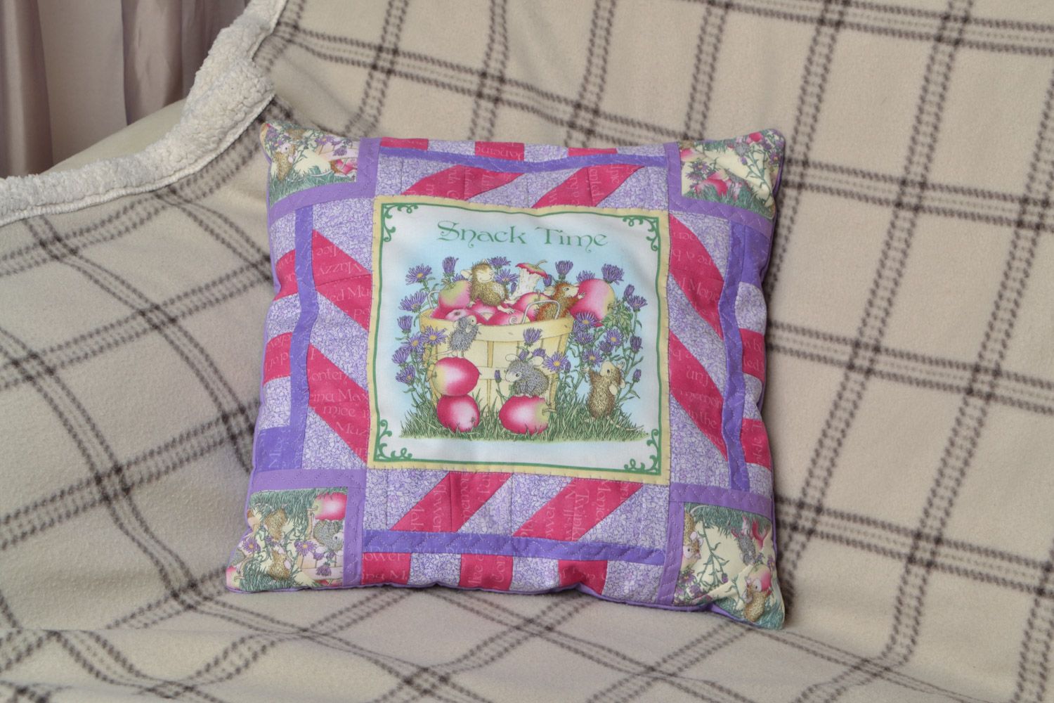 Handmade patchwork cushion made of cotton for sofa and bed home decor photo 1