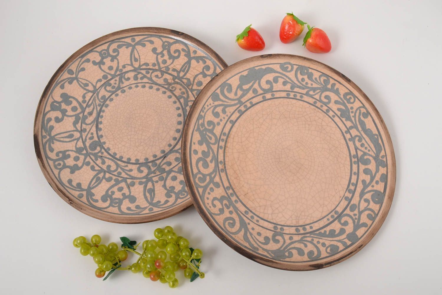 Handmade ceramic plates clay dishes painted plates 2 items kitchen decor  photo 1