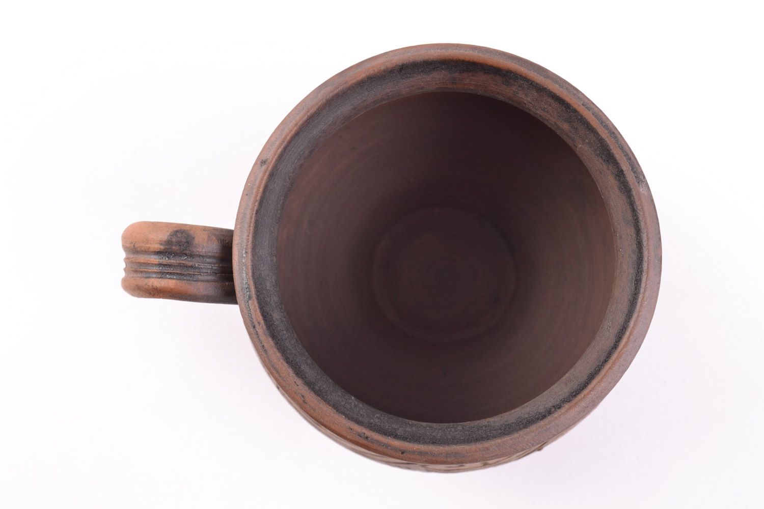 8 oz clay brown coffee bowl-shaped cup with handle and pattern photo 3