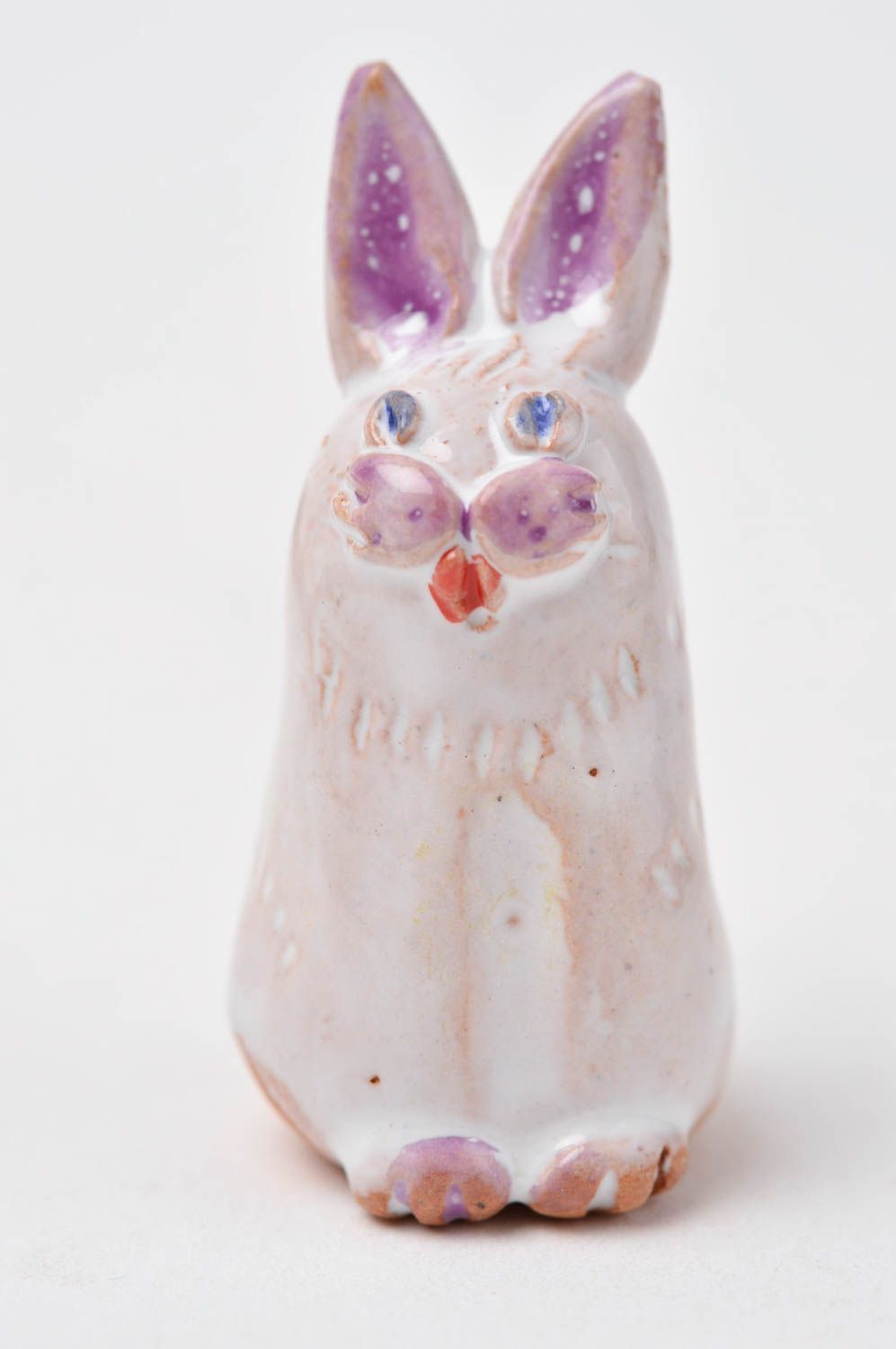 Figurine lapin Statuette miniature fait main argile glaçure Déco maison original photo 9