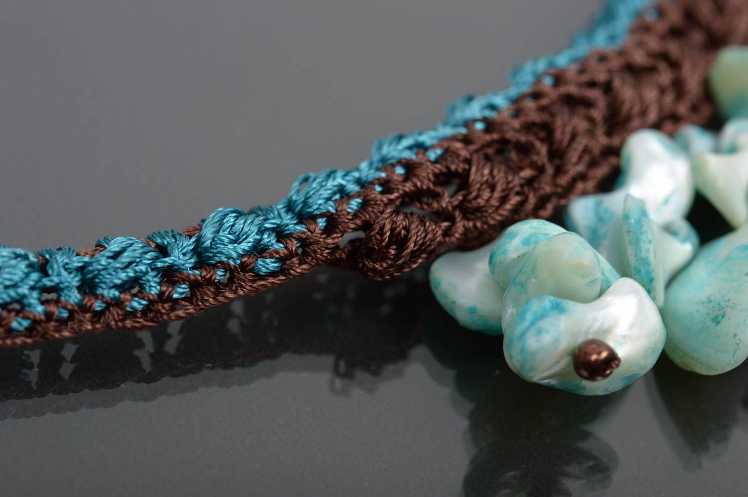 Handmade Damen Collier Modeschmuck Halskette Accessoires für Frauen braun blau foto 3